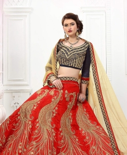 Red Banglori Silk Embroidery & Hand Work A Line Lehengas