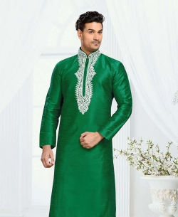 Green Dupion Art  Silk Thread And Stone Work Kurta Pajama