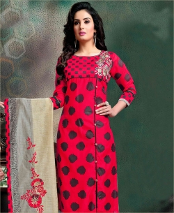 Red Chanderi Printed Straight Pant Suits
