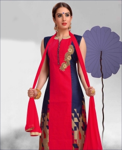 Peach Chanderi Printed Straight Suits