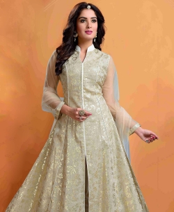 Beige Banarasi Printed Anarkali Suits