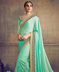 Sky Green Moss Chiffon Embroidery Border Sarees