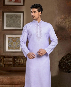 Purple Cotton Thread And Stone Work Kurta Pajama