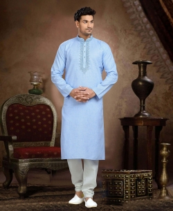 Blue Cotton Thread And Stone Work Kurta Pajama