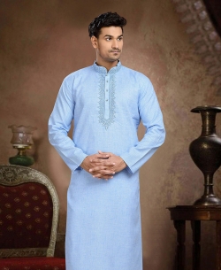 Blue Cotton Thread And Stone Work Kurta Pajama