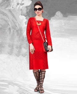 Red PolyCotton Printed Straight Cut Kurtis