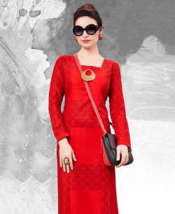 Red PolyCotton Printed Straight Cut Kurtis