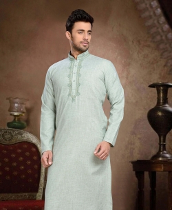 Green Cotton Thread And Stone Work Kurta Pajama