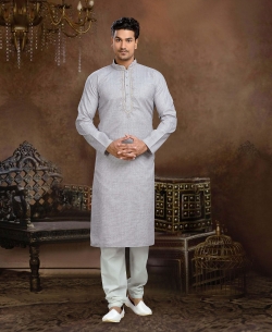 Grey Cotton Thread And Stone Work Kurta Pajama