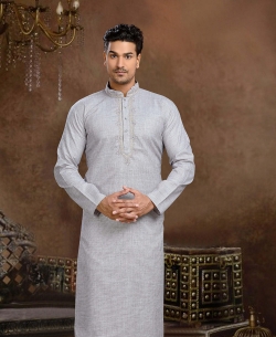 Grey Cotton Thread And Stone Work Kurta Pajama