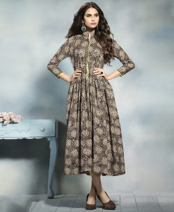 Brown PolyCotton Printed Anarkali Kurtis
