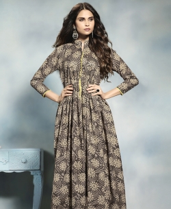 Brown PolyCotton Printed Anarkali Kurtis