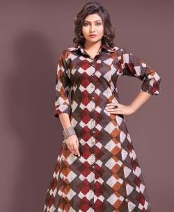 Multi Cotton Printed & Buttons A Line Kurtis
