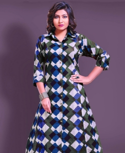 Multi Cotton Printed & Buttons A Line Kurtis