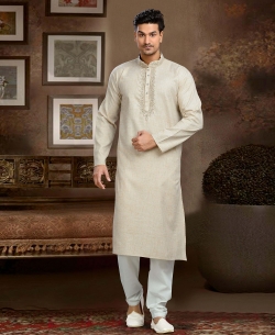 Cream Cotton Thread And Stone Work Kurta Pajama