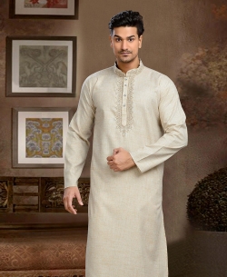 Cream Cotton Thread And Stone Work Kurta Pajama