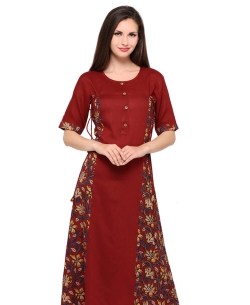Maroon Rayon Printed,Buttons A Line Kurtis