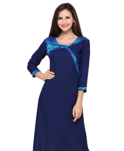 Navy Blue Rayon Printed A Line Kurtis