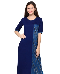 Navy Blue Rayon Printed A Line Kurtis