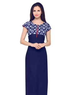 Navy Blue Rayon Printed A Line Kurtis