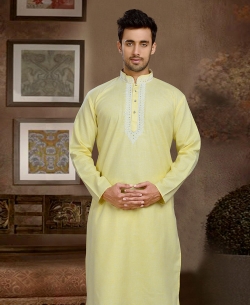 Yellow Cotton Thread And Stone Work Kurta Pajama