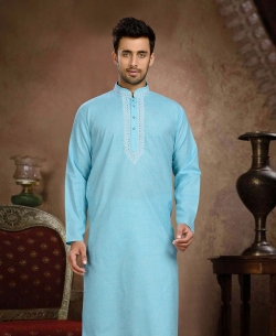 Blue Cotton Thread And Stone Work Kurta Pajama