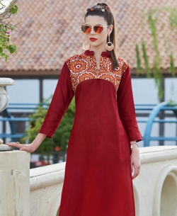 Maroon Khadi Cotton Thread Embroidery Anarkali Kurtis
