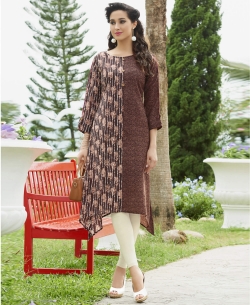 Brown Poly Cotton Printed,Buttons Anarkali Kurtis