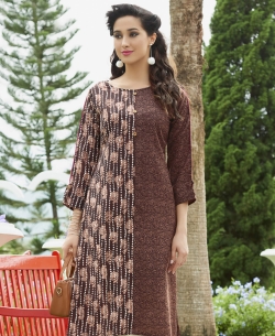 Brown Poly Cotton Printed,Buttons Anarkali Kurtis