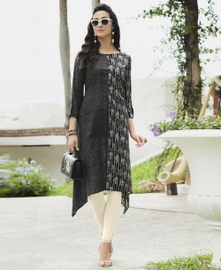 Grey Poly Cotton Printed,Buttons Anarkali Kurtis