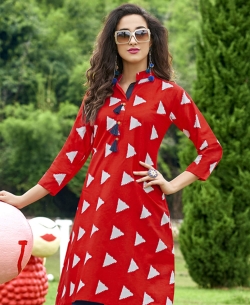 Red Cotton Printed,Buttons Anarkali Kurtis
