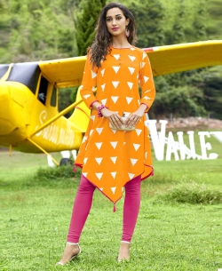 Yellow Cotton Printed,Buttons Anarkali Kurtis
