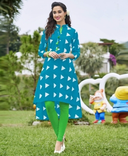 Blue Cotton Printed,Buttons Anarkali Kurtis