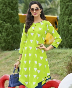 Green Cotton Printed,Buttons Anarkali Kurtis