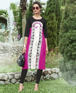 Pink Khadi Cotton Printed Straight Cut Kurtis