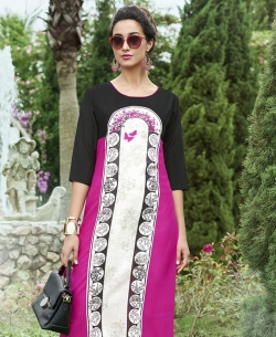 Pink Khadi Cotton Printed Straight Cut Kurtis