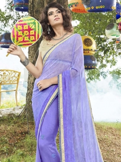 Lavendar Georgette Printed Half And Half Sarees