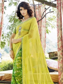 Light Yellow Georgette Printed Half And Half Sarees