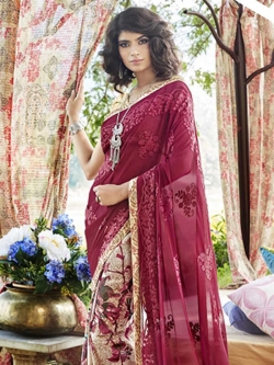 Magenta Georgette Printed Half And Half Sarees
