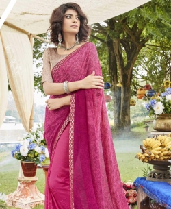 Pink Georgette Printed Half And Half Sarees