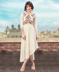 Off White Georgette Thread Embroidery & Stone Anarkali Kurtis