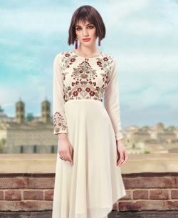 Off White Georgette Thread Embroidery & Stone Anarkali Kurtis