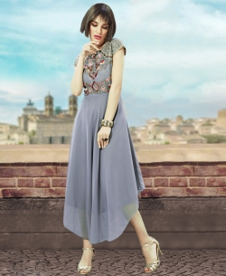 Grey Georgette Thread Embroidery & Stone Anarkali Kurtis