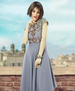Grey Georgette Thread Embroidery & Stone Anarkali Kurtis