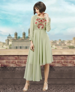 Green Georgette Thread Embroidery & Stone Anarkali Kurtis