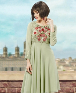 Green Georgette Thread Embroidery & Stone Anarkali Kurtis