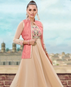 Beige Georgette Thread Embroidery & Stone Anarkali Kurtis
