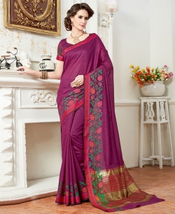 Magenta Cotton Silk Jacquard Border Border Suits