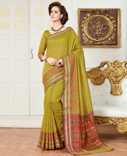 Green Cotton Silk Jacquard Border Border Suits