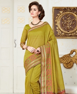 Green Cotton Silk Jacquard Border Border Suits